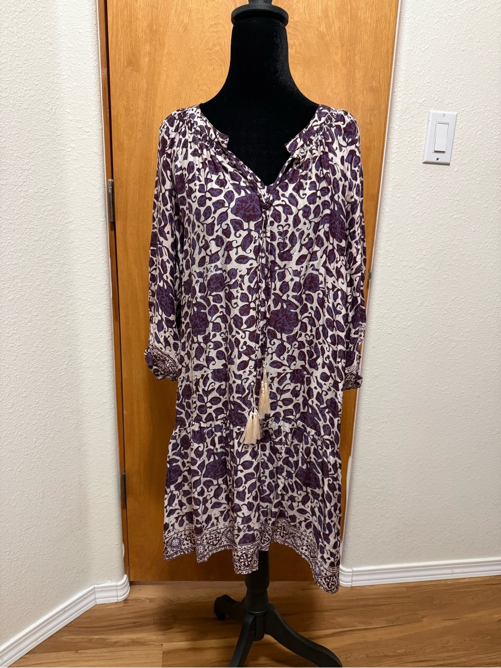 Natalie Martin Purple and Cream Floral Boho Tunic Dress